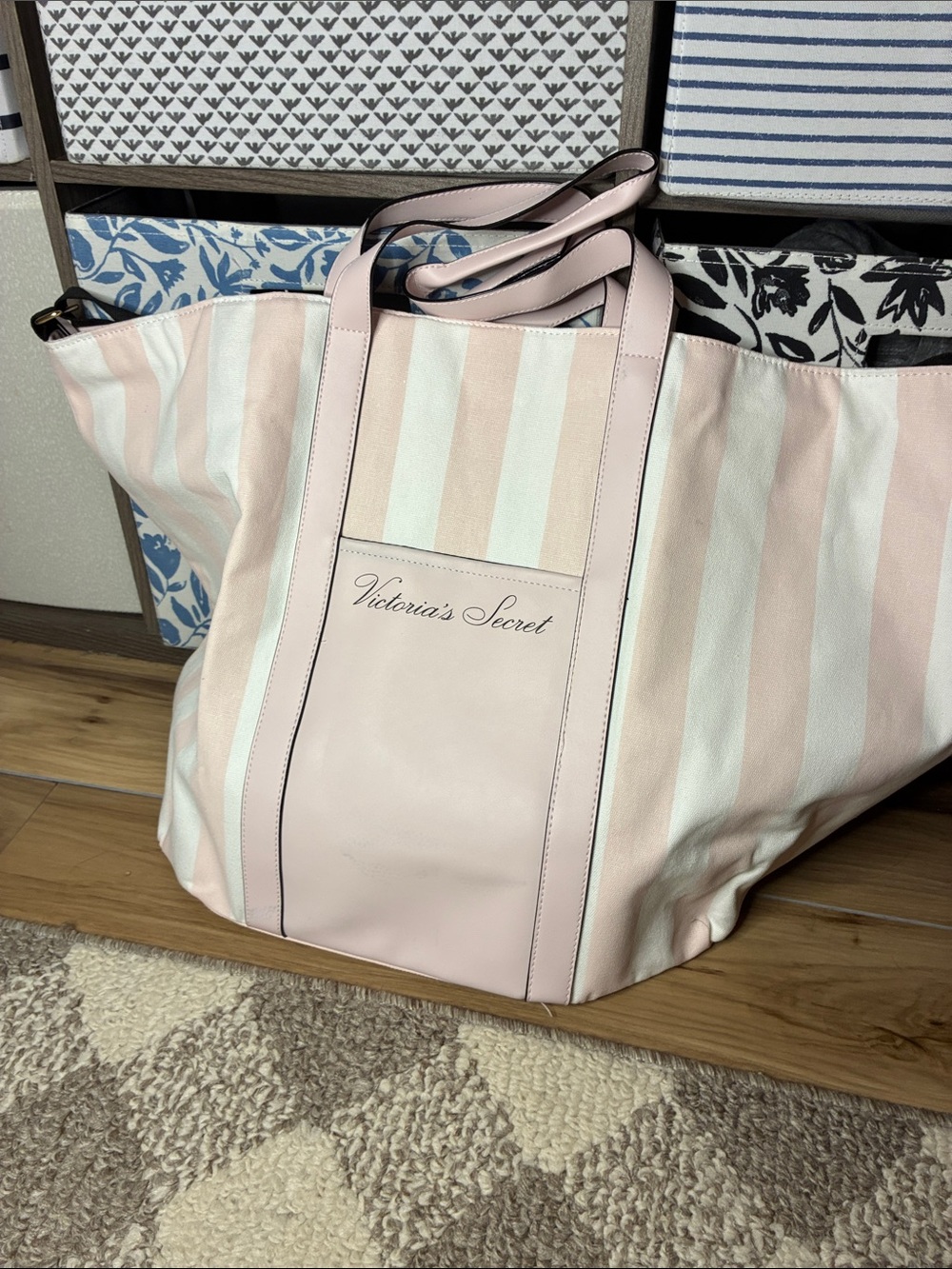 Victoria's Secret Light Pink and White Striped Tote